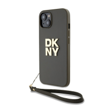 DKNY PU Leather Stack Logo Apple iPhone 15 hátlap tok csuklópánttal, barna tok és táska