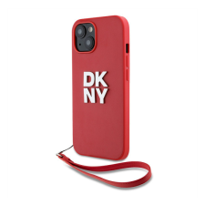 DKNY PU Leather Stack Logo Apple iPhone 15 hátlap tok csuklópánttal, piros tok és táska