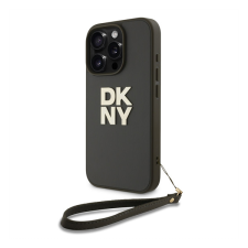 DKNY PU Leather Stack Logo iPhone 16 Pro tok csuklópánttal, zöld (DKHCP16LPBSWSA) (DKHCP16LPBSWSA) tok és táska