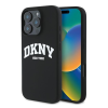 DKNY Silicone White Printed Logo iPhone 16 Pro MagSafe hátlap tok, fekete DKHMP16LSNYACH