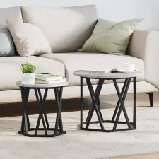  Dohányzóasztal 2 pcs Szürke Sonoma Műszaki fa és acél bútor