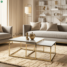  Dohányzóasztal szett fehér márvány/arany színben. TENOR bútor