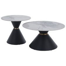  Dohányzóasztalok, 2 db-os szett, fehér márvány/fekete/arany, acél, MABUZ bútor