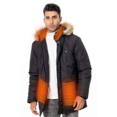  Dollcini, elegáns fűthető férfi kabát, télikabát, 9 db fűthető elem USB fűtéssel, Szélálló elektromos szigetelés, 401252, Fekete, 2XL