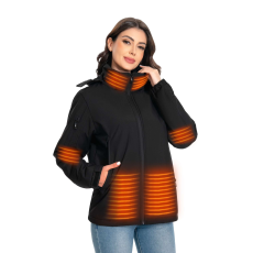  Dollcini Fashion női fűthető kapucnis dzseki, téli kapucnis kabát USB fűtési rendszerrel Szélálló elektromos szigetelt kabát Fekete L