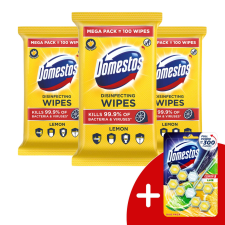 DOMESTOS Higiénikus Törlőkendő Lemon 3x100db + Ajándék Domestos Duo WC blokk takarító és háztartási eszköz