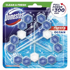 DOMESTOS WC frissítő blokk, 3 db-os, DOMESTOS "Power 5", óceán tisztító- és takarítószer, higiénia