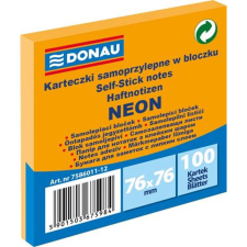 DONAU Öntapadó jegyzettömb, 76x76 mm, 100 lap, DONAU, neon narancssárga post-it