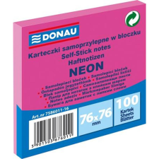 DONAU Öntapadó jegyzettömb, 76x76 mm, 100 lap, DONAU, neon rózsaszín post-it