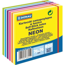 DONAU Öntapadó jegyzettömb, 76x76mm, 400 lap, DONAU, fehér és neon színek post-it