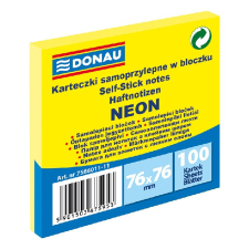 DONAU Öntapadó jegyzettömb DONAU 76x76 mm 100 lap neon sárga post-it