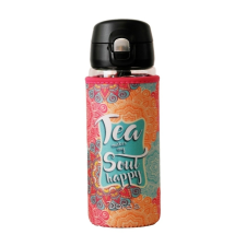 Doras DORAS teás, kávés üvegkulacs mintás, kifordítható neoprén huzattal, egykezes kupakkal, 380 ml kulacs, kulacstartó