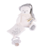  Doudou Darčeková sada Plyšový medvedík s úchytom na cumlík a dečkou šedý 20 cm