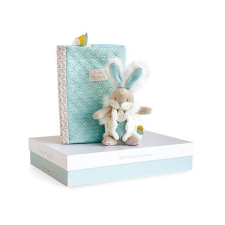 Doudou et Compagnie Paris Doudou Ajándék készlet - türkiz plüss nyuszi és pelenkatáska készségfejlesztő