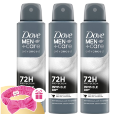 DOVE Férfi Dezodor Invisible Dry 3x150ml + Ajándék Hajpánt kozmetikai ajándékcsomag