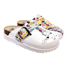 DR.FEET 16202 -es női Dr Feet bőr papucs - feher zsiraf mintas női papucs