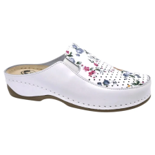 DR.FEET 2106 -os női Dr Feet bőr papucs - feher virag női papucs