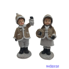  Drapp kötött kabátos téli figura 16,5 cm dekorációs kellék