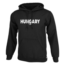 Dressa Hungary feliratos nagyméretű kenguruzsebes pamut kapucnis pulóver - fekete férfi pulóver, kardigán