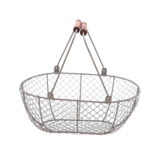 Drótkosár fa fogantyúval, 38 x 19 x 28 cm papírárú, csomagoló és tárolóeszköz