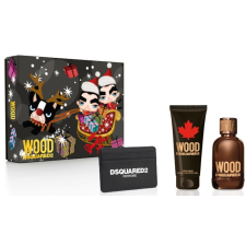 Dsquared2 Wood Pour Homme SET: EDT 100ml + tusfürdő gél 100ml + Púzdro na karty kozmetikai ajándékcsomag