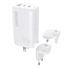 DUDAO A7PRO 3in1 GaN hálózati töltő USB / 2x USB-C QC PD 65W, fehér mobiltelefon kellék