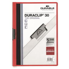 DURABLE Gyorsfűző, klipes, A4, DURABLE &quot;DURACLIP® 30&quot;, piros lefűző