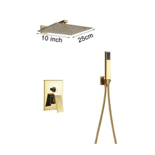 Dusche Fali zuhanyszett falba építhető falsík alatti csaptelep arany esőztetős zuhanyfej 25 cm és kézi zuhanyfejjel csaptelep