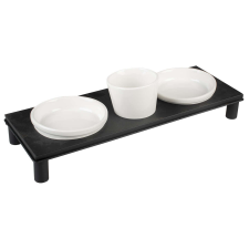  DUVO+ Három darabos kerámia tál készlet fém teglalap állványban 200ml/41x14,5cm kutyatál