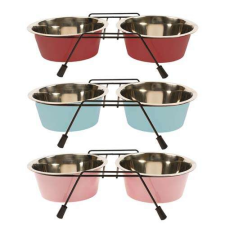  DUVO+ Színes fémtálak tartóval 21cm 2x1890ml 1db kutyatál