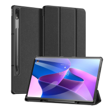 DUX DUCIS DOMO tok álló, bőr hatású (aktív FLIP, oldalra nyíló, TRIFOLD asztali tartó funkció, textil minta) FEKETE [Lenovo Tab P12 Pro (TB-Q706F)] (5996591153087) tablet tok