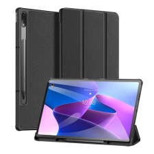 DUX DUCIS DOMO tok álló, bőr hatású (aktív FLIP, oldalra nyíló, TRIFOLD érintőceruza tartó, textil minta) FEKETE Lenovo Tab P12 Pro (TB-Q706F) tablet tok