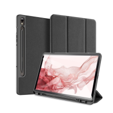 DUX DUCIS DOMO tok álló, bőr hatású (aktív FLIP, oldalra nyíló, TRIFOLD, S Pen tartó, textil minta) FEKETE Samsung Galaxy Tab S9 WIFI (SM-X710), Samsung Galaxy Tab S9 LTE (SM-X716) tablet tok