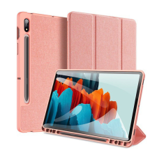DUX DUCIS DOMO tok álló, bőr hatású (aktív FLIP, oldalra nyíló, TRIFOLD S pencil tartó, textil minta) RÓZSASZÍN [Samsung Galaxy Tab S8 LTE ... tablet tok
