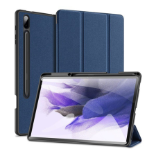 DUX DUCIS DOMO tok álló, bőr hatású (aktív FLIP, oldalra nyíló, TRIFOLD S pencil tartó, textil minta) SÖTÉTKÉK [Samsung Galaxy Tab S8 ... tablet tok