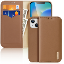 DUX DUCIS Hivo bőr Flip Cover valódi bőr pénztárca kártyákhoz és dokumentumokhoz iPhone 14 Plus barna barna tok és táska