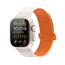 DUX DUCIS KJ nylon Apple Watch 42/44/45/49mm szíj, ezüst-narancs okosóra kellék