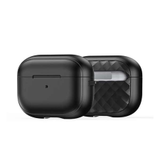 DUX DUCIS PECC szilikon tok (ütésállóság, karabíner, rombusz) FEKETE Apple AirPods Pro 2 fülhallgató, fejhallgató tok