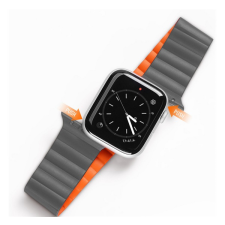 DUX DUCIS pótszíj (egyedi méret, szilikon, bőr hatású, mágneses zár) SZÜRKE / NARANCSSÁRGA Apple Watch Ultra 49mm okosóra kellék