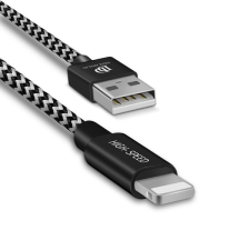 DUX DUCIS USB töltő- és adatkábel, Lightning, 25 cm, 2100 mA, cipőfűző minta, gyorstöltés, Dux Ducis K-ONE, fekete/fehér kábel és adapter