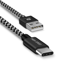 DUX DUCIS USB töltő- és adatkábel, USB Type-C, 200 cm, 2100 mA, cipőfűző minta, gyorstöltés, Dux Ducis K-ONE, fekete/fehér kábel és adapter