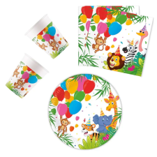 Dzsungel Jungle Balloons, Dzsungel party szett 36 db-os 20 cm-es tányérral party kellék