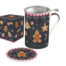 Easy Life Nuova R2S Porcelánbögre 300ml, tetővel, fémszűrővel, dobozban, Gingerbread bögrék, csészék