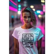  Eat sleep game repeat fehér póló egyedi ajándék