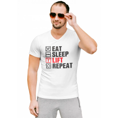  Eat Sleep Lift Repeat - Férfi V Nyakú Póló