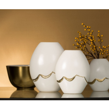  Ebru1 kerámia váza Fehér/arany 12x7x25 cm dekoráció