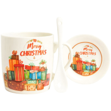 eCa KB17WZ4 karácsonyi kerámia bögre kanállal és csészealjjal, 400 ml bögrék, csészék