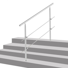 ECCD Lépcsőkorlát rozsdamentes 120 cm hosszú kapaszkodó 42 mm átmérővel saválló inox anyagból, 2 darab leesést gátló keresztrúddal építőanyag