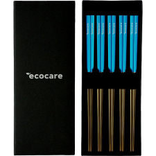Ecocare Fém Sushi pálcika doboz arany-kék 10 db tányér és evőeszköz
