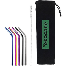 Ecocare Környezetbarát fém szívószál, hajlított, színkeverék, 16×0,6 cm, 5 db konyhai eszköz